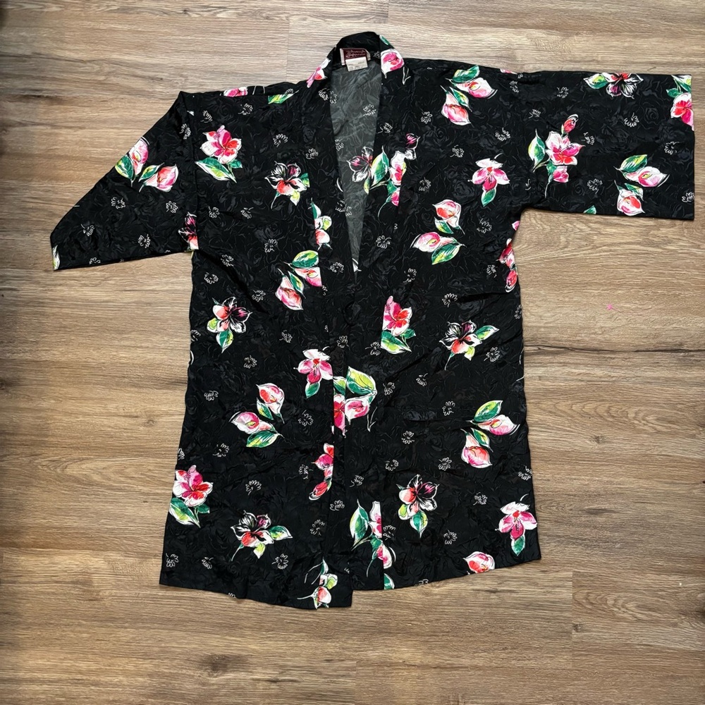 Floral Black Kimono Robe